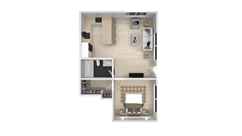 Floor plan for 1 bed, 1 bath, 580 sqft